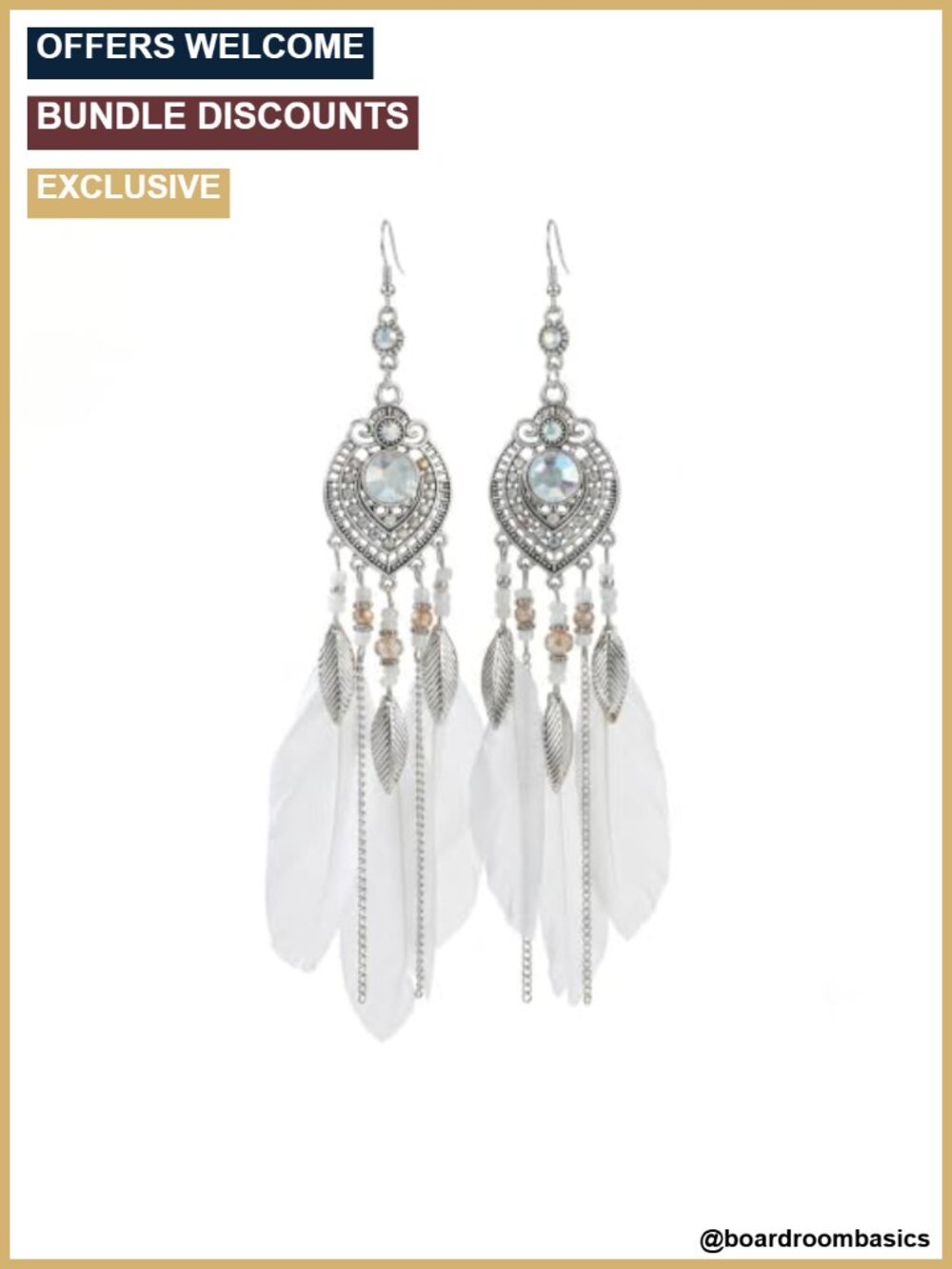 Boho Feather Dangle Earrings Alloy Metal Hooks Festival Beach Jewelry